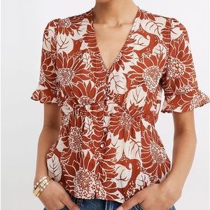 Madewell Silk Journal Keyhole-Sleeve Top in Sunflower Season Size 6